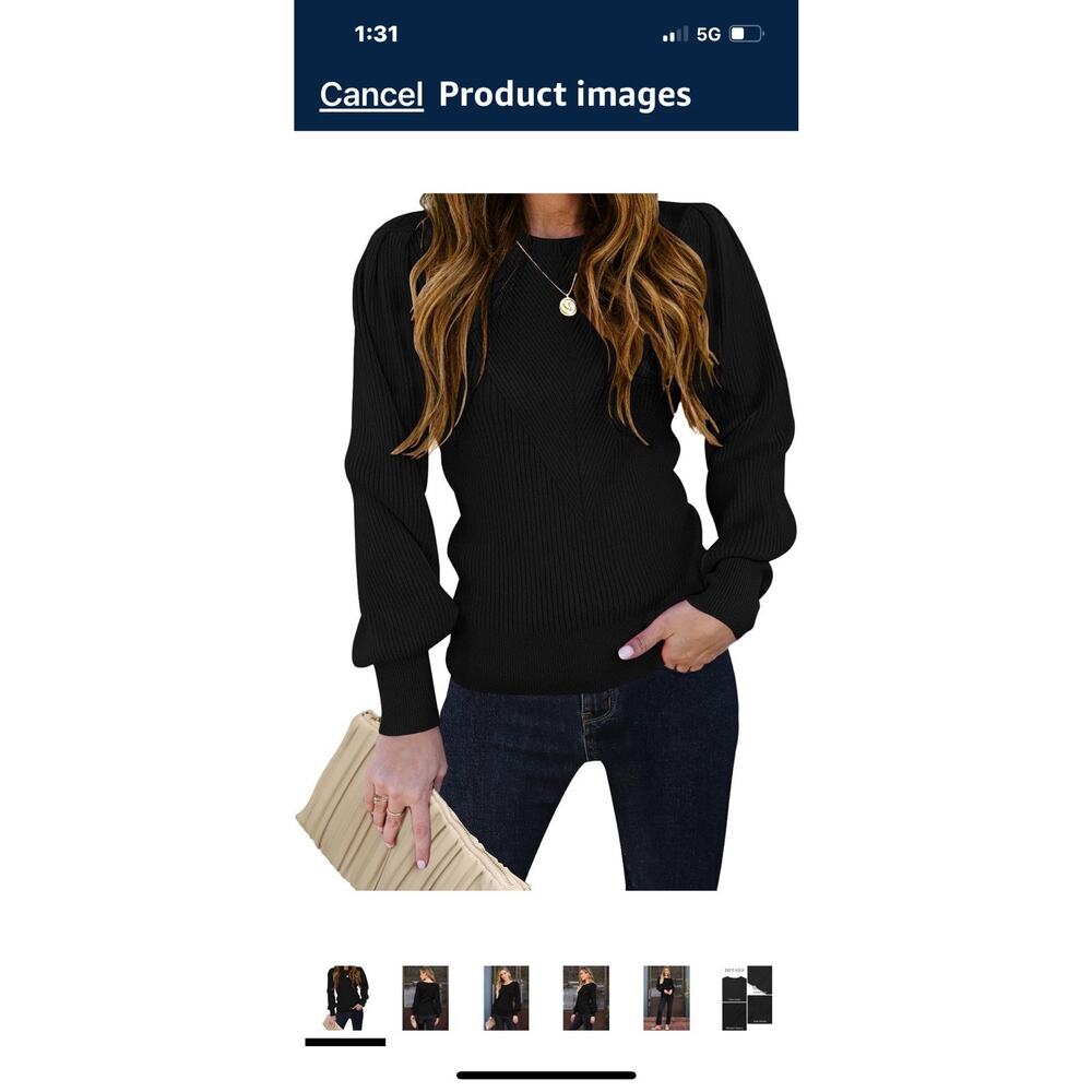 TECREW Women's Puff Sleeve Crew Neck Pullover Sweater Casual Cozy Knit Size XL